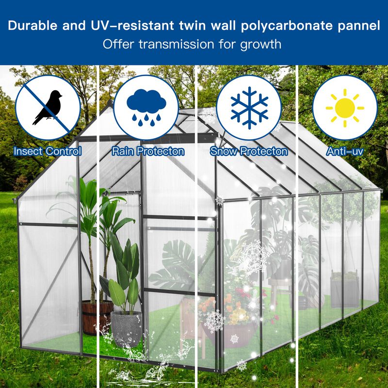6x12 FT Polycarbonate Greenhouse Raised Base and Anchor Aluminum Heavy Duty Walk-in Greenhouses image number 6
