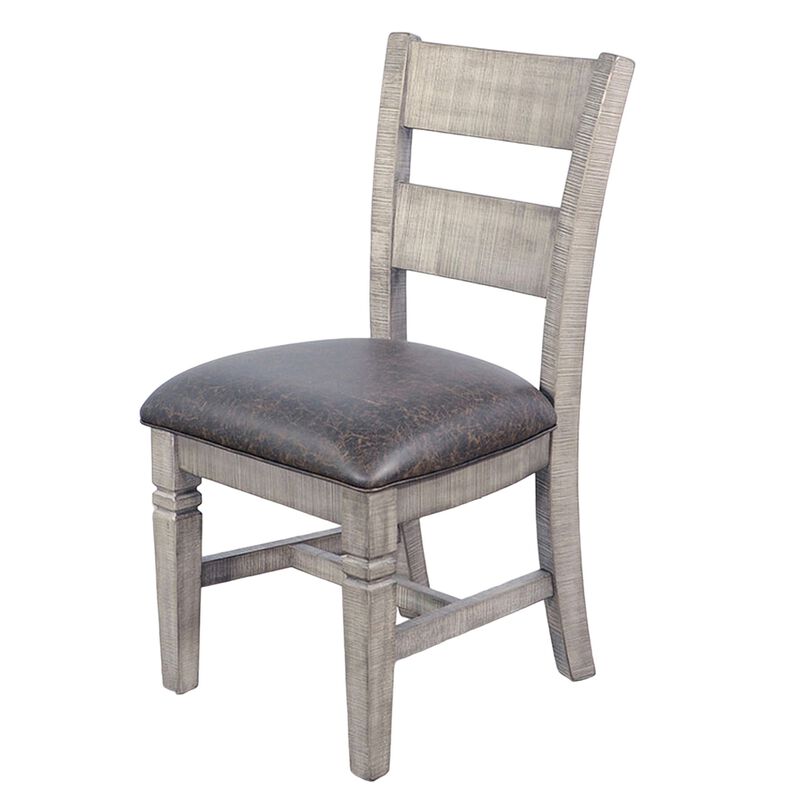 Camie Dining Chair Set of 2, Faux Leather, Brown Mahogany Ladderback - Benzara