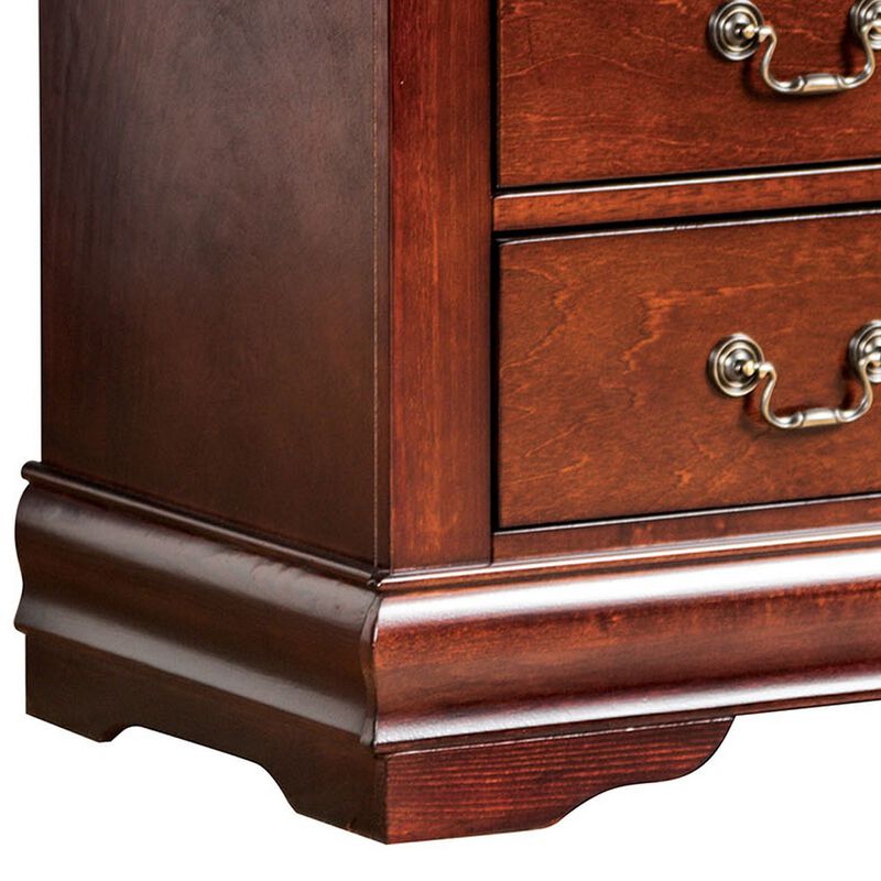 Ryla Nightstand, 2 Drawers, Cherry Brown Solid Wood, Bronze Drop Handles