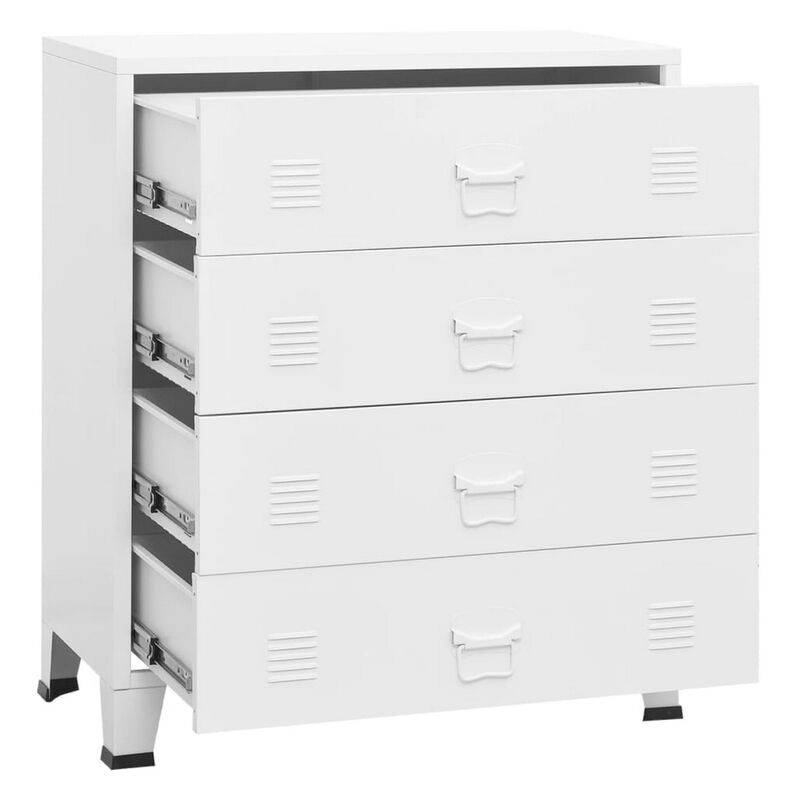 Nova Accent Cabinet, 37 Inch, 4 Drawers, Modern White Metal Frame - Benzara
