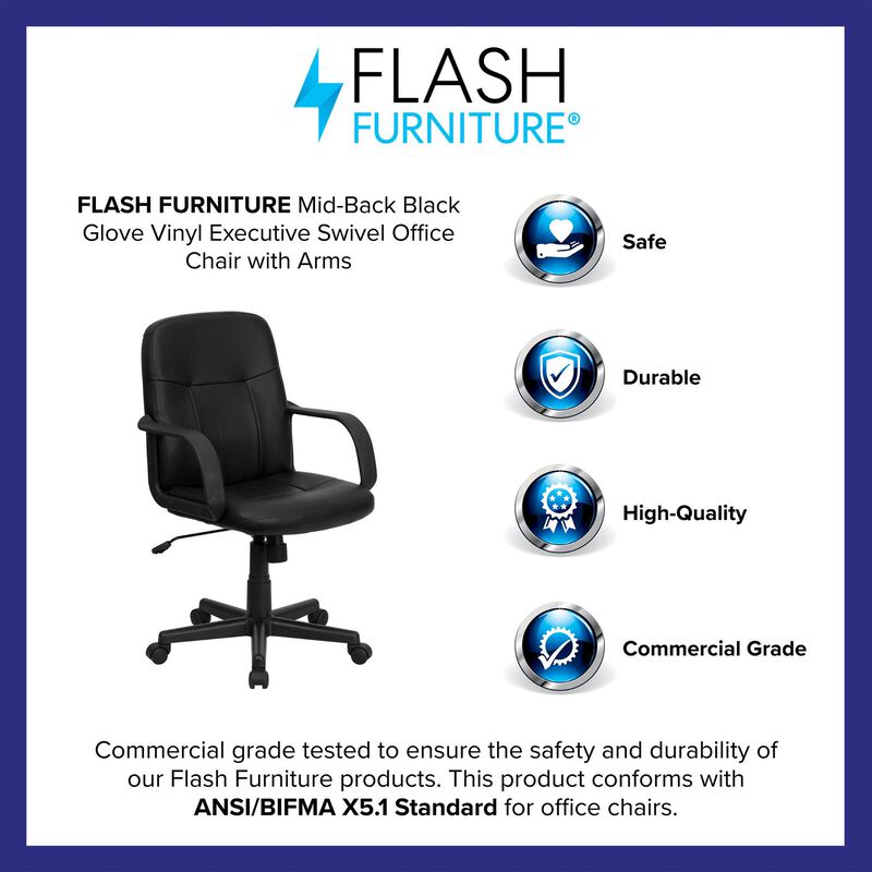 Paulson Mid-Back Black Glove Vinyl Executive Swivel Office Chair with Arms image number 7