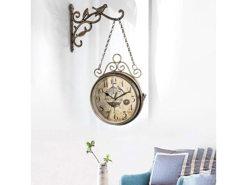 8" Retro Rust Wall Clock - Double Sided Antique Iron Non-Ticking Quartz Clock for Office & Living Room image number 1