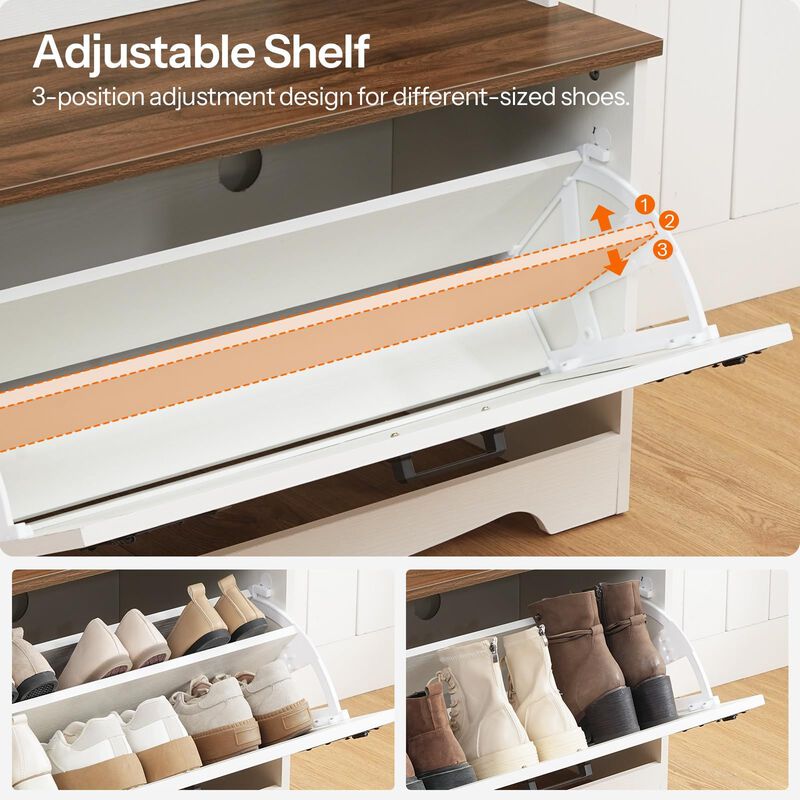 Hall Tree with Coat Rack and Shoe Cabinet, Entryway Unit with Flip Top Drawers image number 3