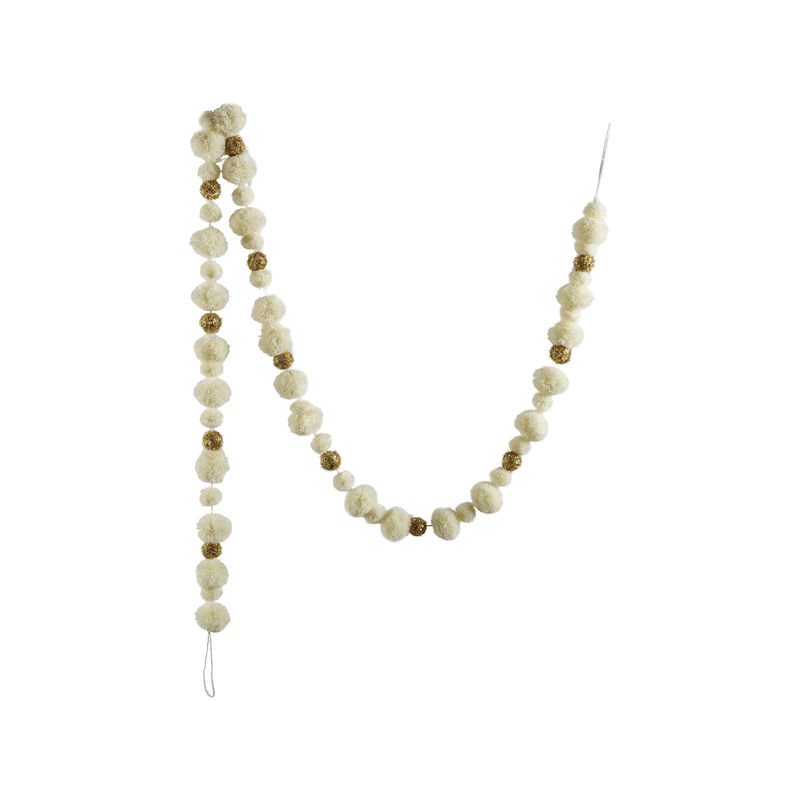 White and Gold Pom Pom Fabric Garland image number 0