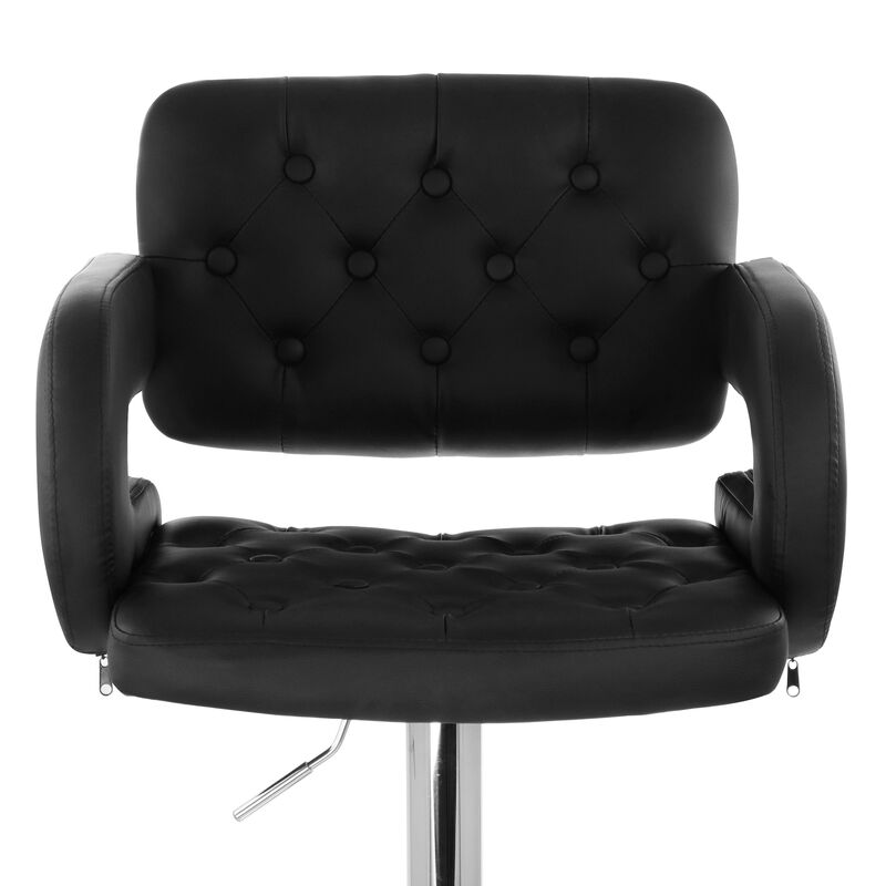 Elama Faux Leather Tufted Bar Stool in Black with Chrome Base and Adjustable Height image number 5