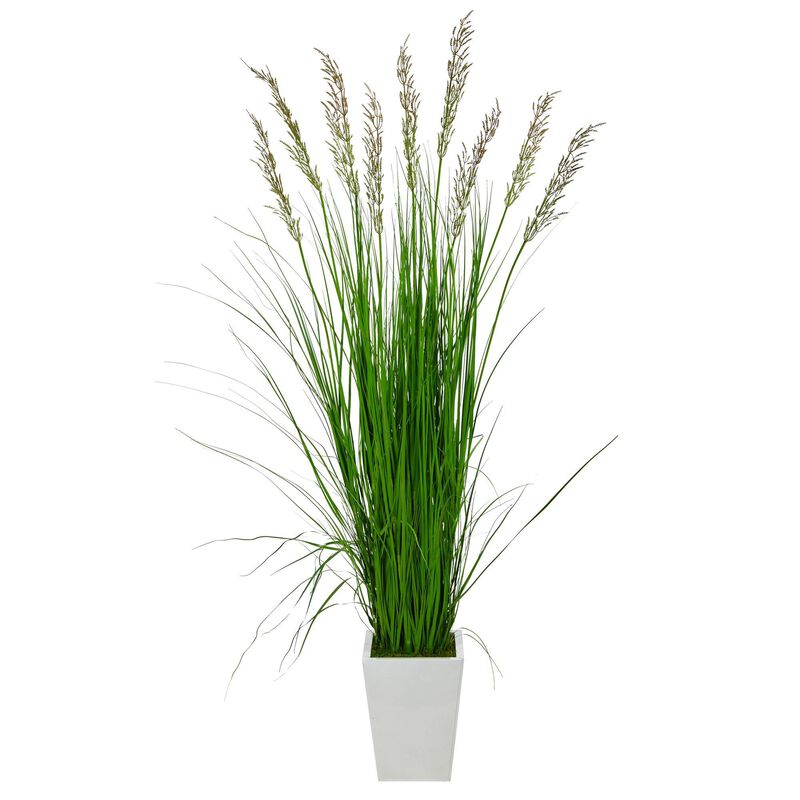 Nearly Natural 75-in Grass Artificial Plant in White Metal Planter image number 1
