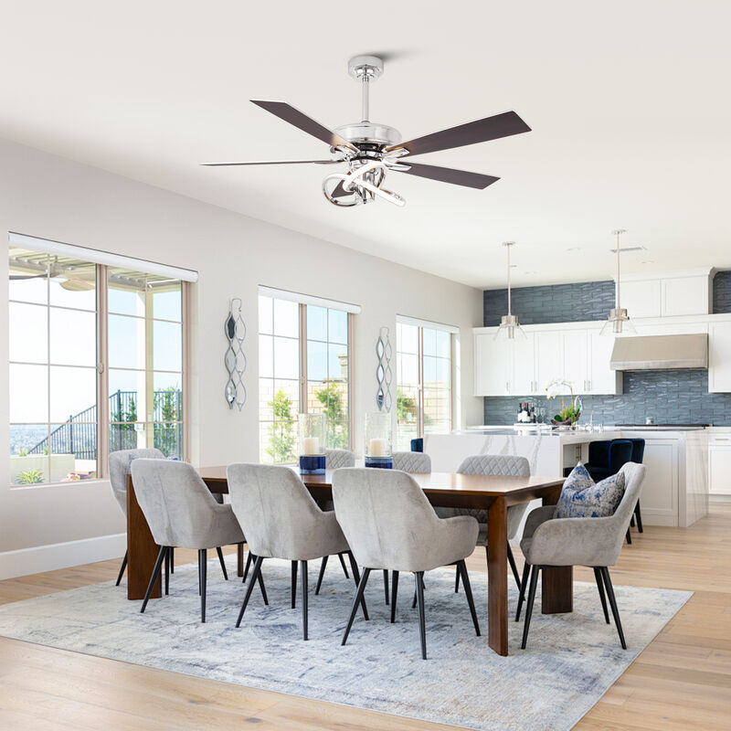 52-Inch Modern Chrome Integrated LED Ceiling Fan with Light and Remote Control