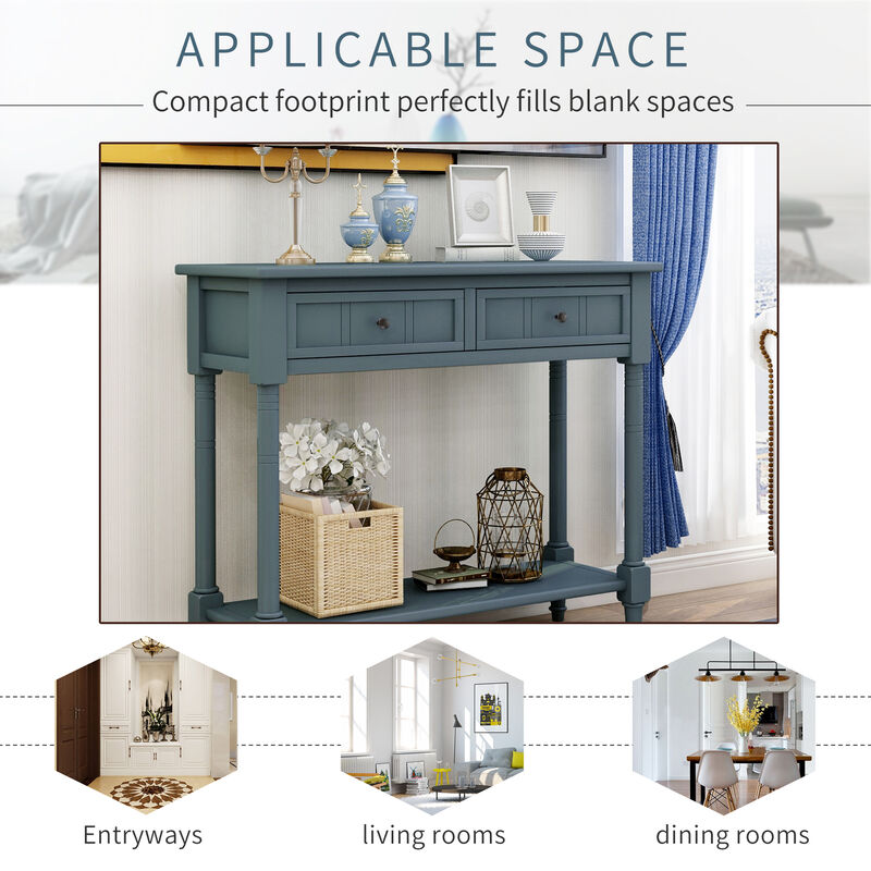 Merax Console Table Traditional Design with Two Drawers and Bottom Shelf