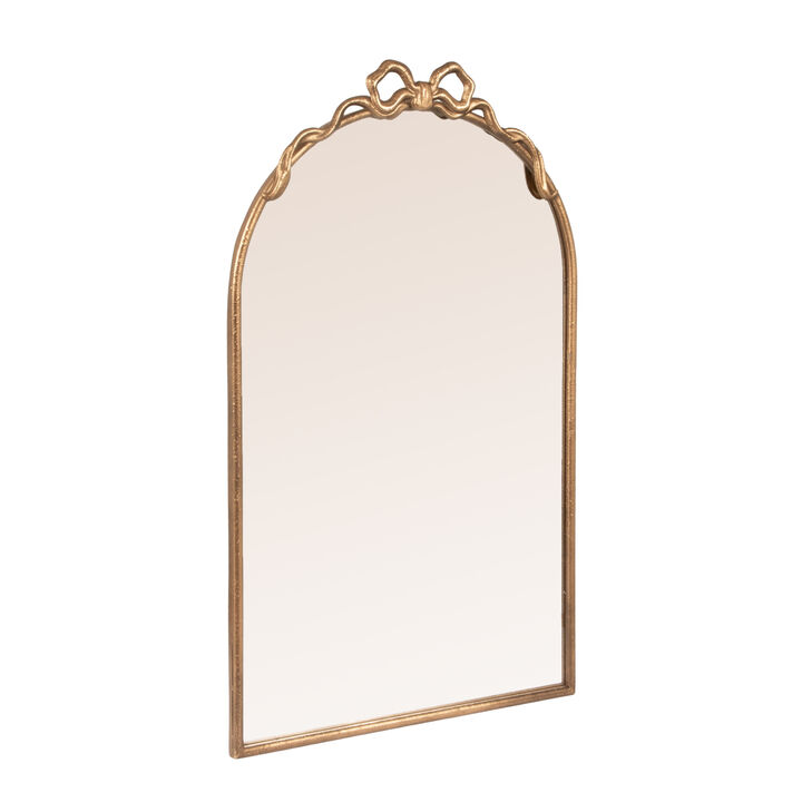 Arched Gold Iron Mirror with Decorative Bow