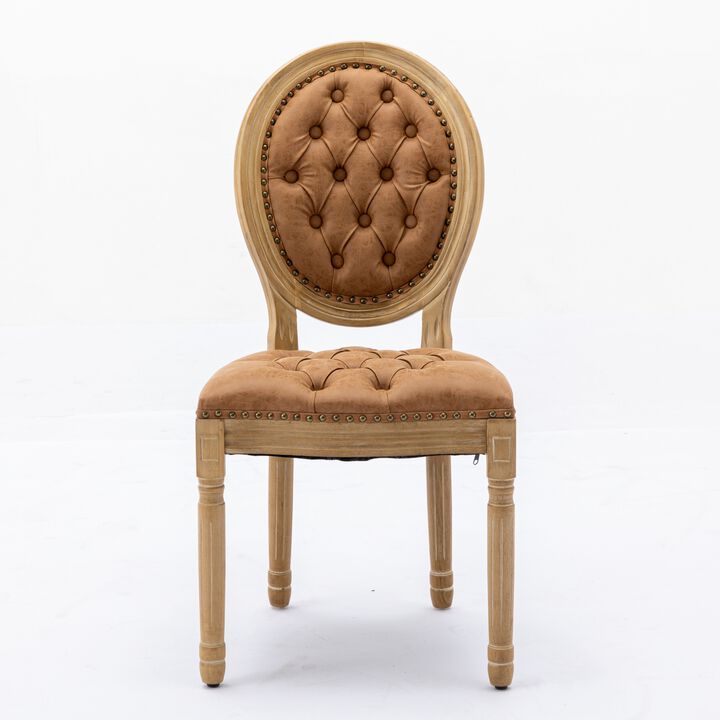 Whisen French Style Dining Chair, Rubberwood Frame with PU Leather Upholstery, Handmade Tufted & Nailhead Trim, Set of 2 for Living Room Kitchen