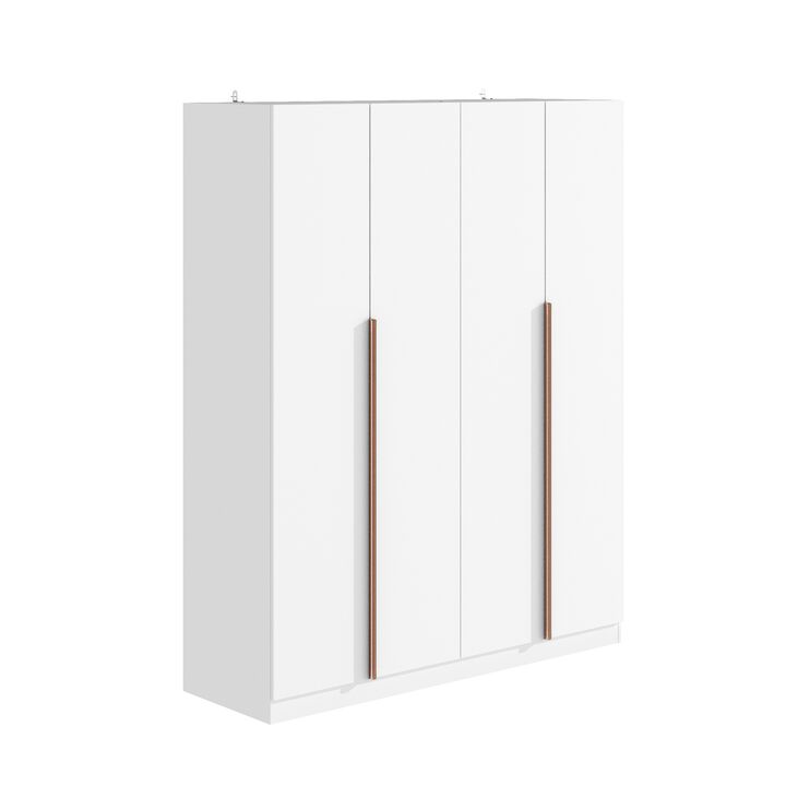 FUFU&GAGA Modern High-Gloss White Wardrobe with Gold Brushed Metal Pull Handles, Four-Panel PET Door Design, Anti-Tip Safety Brackets, (63 in. W x 19.7 in. D x 78.7 in. H), Pure White