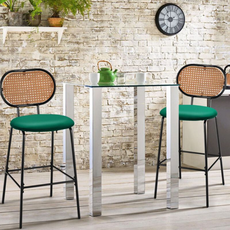 Hivago 29.5 Inch Modern Faux Leather Bar Stools with Imitation Rattan Woven Backrest