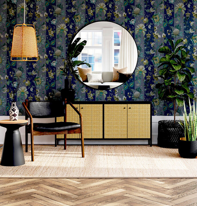 Cornelia Navy Floral Stripe Wallpaper
