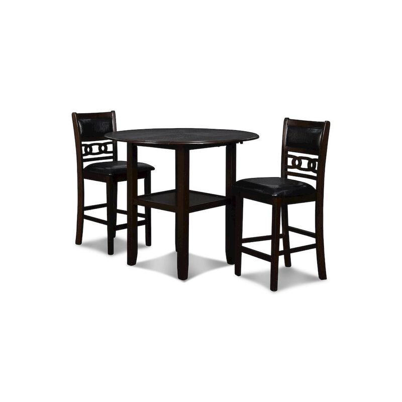 Dark Brown 3 Piece Drop Leaf Table and 2 Chairs, Small Round Dining Table Set image number 0