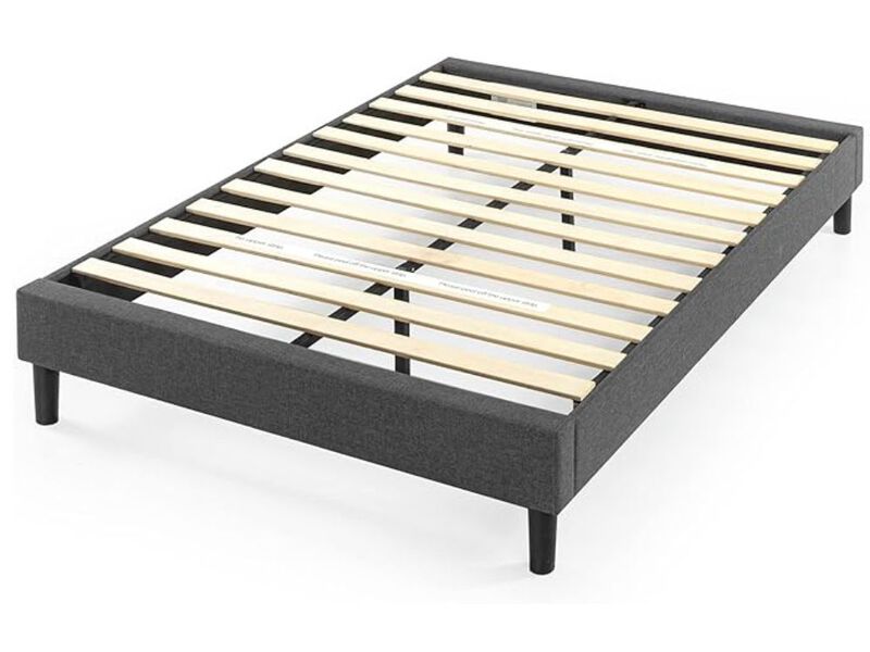 Curtis Queen Upholstered Platform Bed &ndash; Wood Slat Support, No Box Spring Needed, Grey image number 0