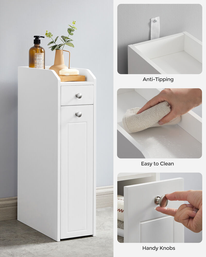 White Narrow Storage Organizer Cabinet with Pull Out Drawers image number 1