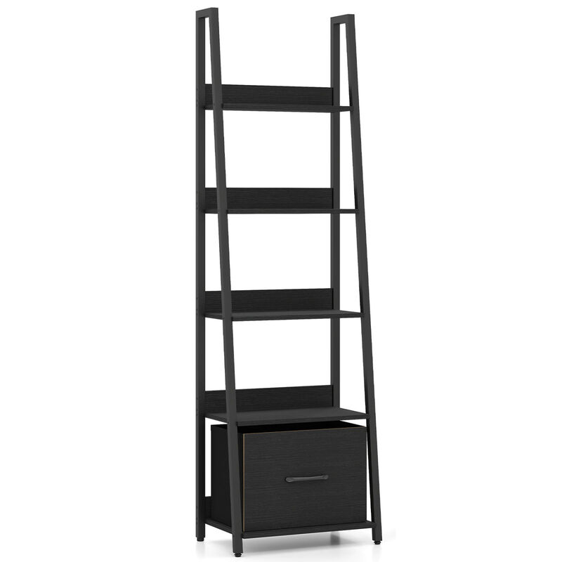 Modern 5-Tier Ladder Bookshelf with Fabric Storage Drawer image number 0