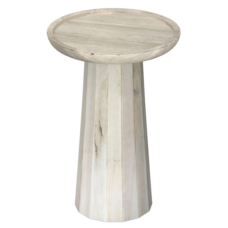 Dayton SOLID MANGO WOOD 13 inch Wide Round Contemporary Wooden Accent Table in White Wash , Fully Assembled