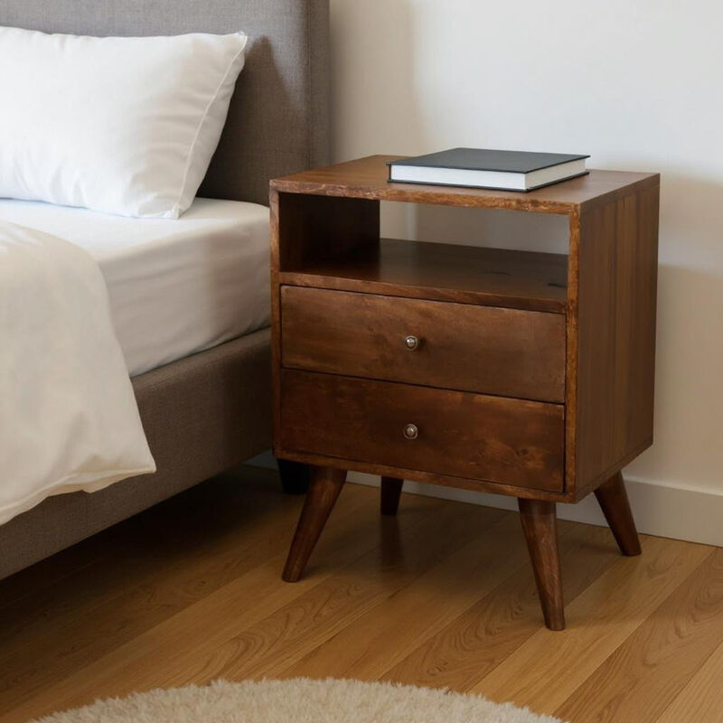 HomeRoots 24" Chestnut Solid Wood Two Drawer Nightstand
