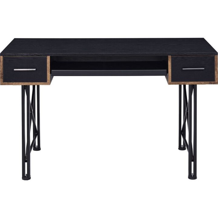 Computer Desk with 2 Drawers and Keyboard Tray, Black-Benzara