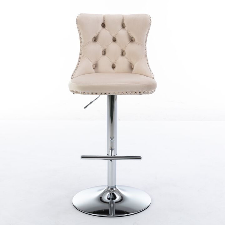 Streamdale Adjustable Swivel Velvet Barstools, Set of 2