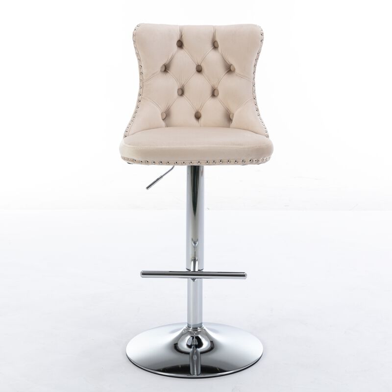 Streamdale Adjustable Swivel Velvet Barstools, Set of 2 image number 0