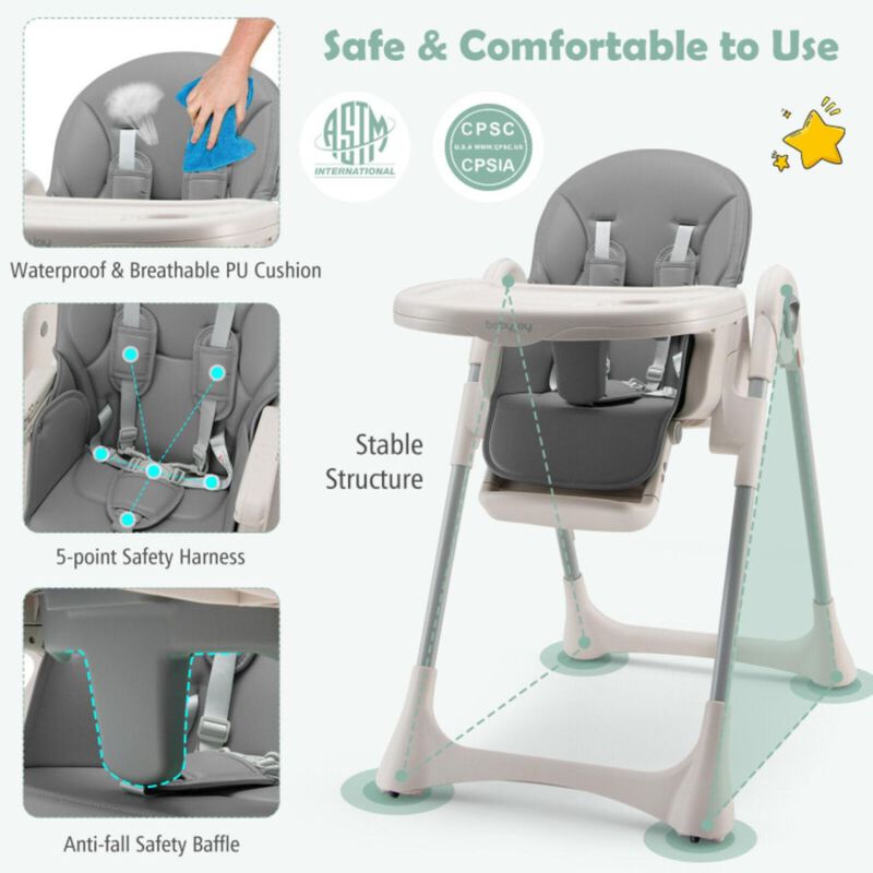 Hivvago Baby Folding High Chair Dining Chair with Adjustable Height and Footrest