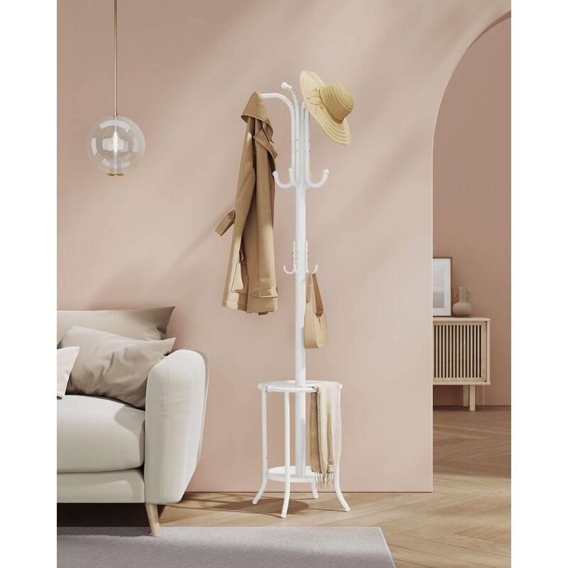 Hivvago Heavy Duty White Metal Coat Rack with Umbrella Holder