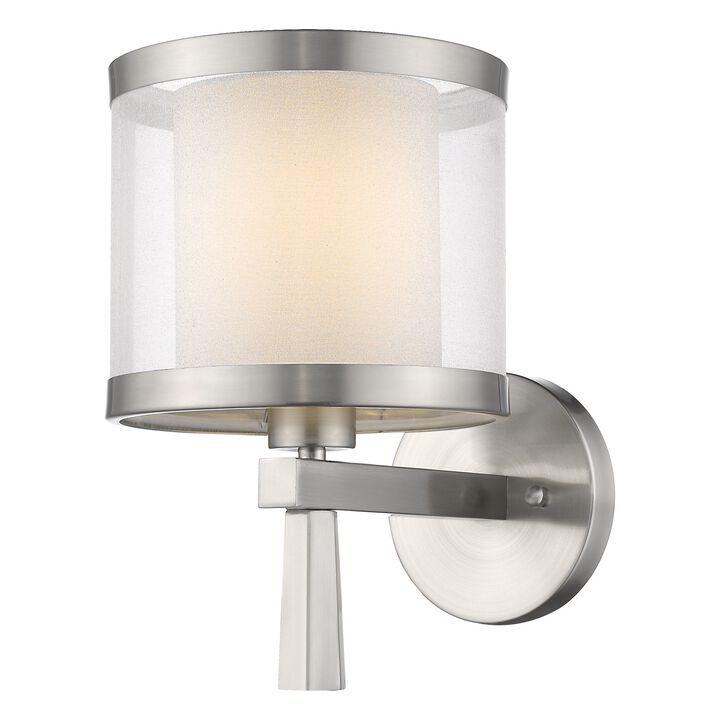 Hivvago White and Silver Wall Light with Fabric Shade