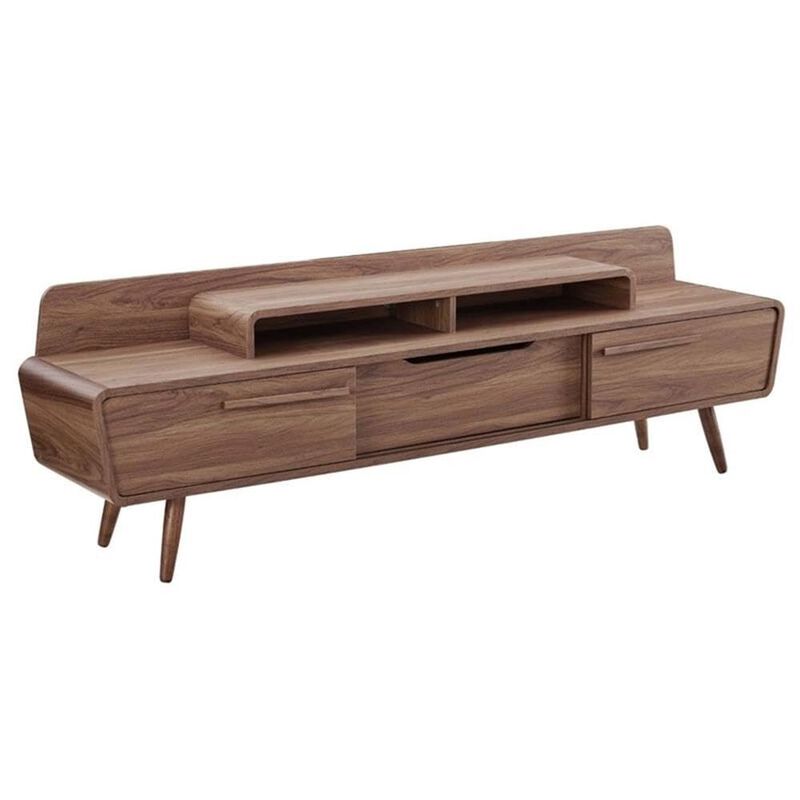 Modway Omnistand 74" Mid-Century Modern Low Profile Media Console Entertainment TV Stand in Walnut image number 0