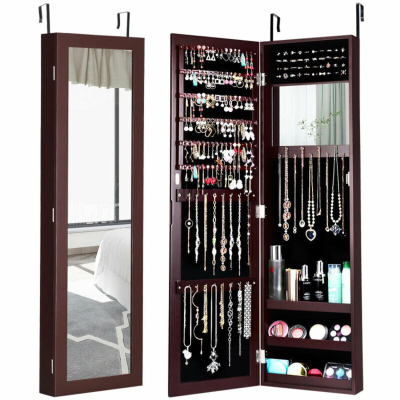 Hivvago Full Length Mirror Jewelry Cabinet with Ring Slots and Necklace Hooks