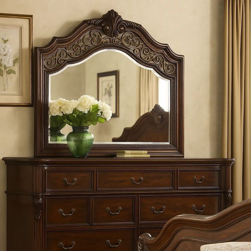 Molded Wooden Frame Mirror with Ornate Detailing, Brown By Casagear Home