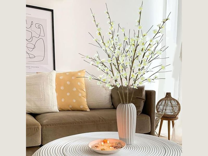 4 Piece White Artificial Greenery Stems Vase Filler Cherry image number 1