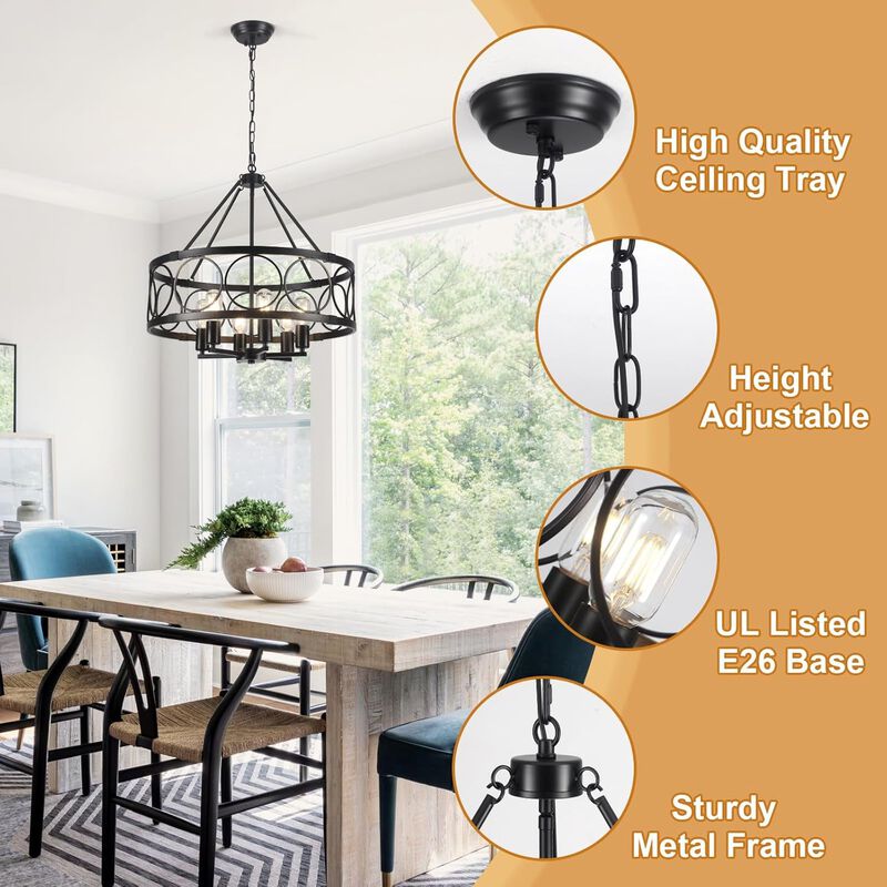 ShipItFurniture Black Farmhouse 6-Light Drum Chandelier image number 3