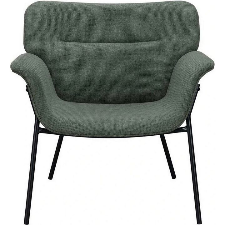 Leah 32 Inch Accent Chair, Woven Fabric Upholstery, Angled Metal Legs, Ivy-Benzara