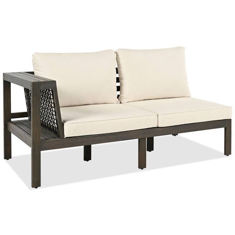 Whisen 4-Piece Acacia Wood Outdoor L-Shaped Sofa Set with Woven Mesh Armrests and Coffee Table