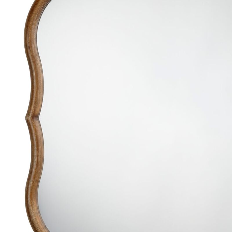 Deri Scalloped Wall Mirror, 31 Inch Brown Frame, Non Beveled Edge - Benzara image number 2