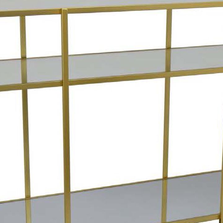 Woly Plant Stand Rack, 2 Glass Shelves, 59 Inch Industrial Gold Metal