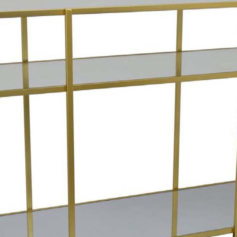 Woly Plant Stand Rack, 2 Glass Shelves, 59 Inch Industrial Gold Metal