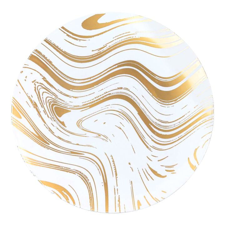 10.25" White with Gold Waves Plastic Dinner Plates (120 Plates)