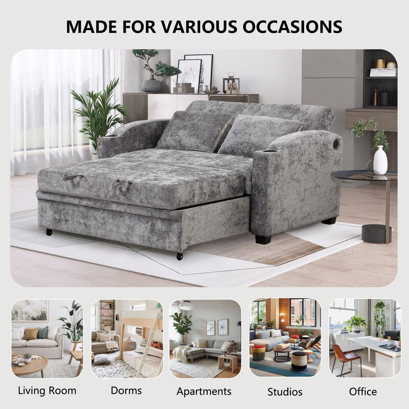 Merax Modern Chenille Convertible Loveseat Sofa