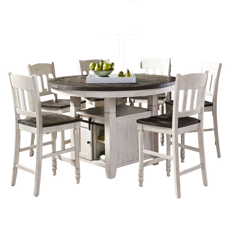 Jofran Farmhouse Seven Piece Reclaimed Solid Wood Counter Height Round Dining Set