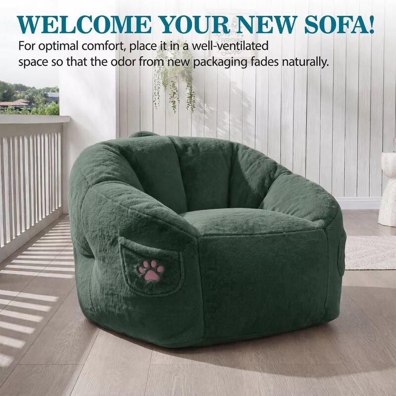 Vipbear Bean Bag Chair for Adults,Faux Fur Memory Foam Bean Bag Couch Sofa High Back, Reading Chair image number 7