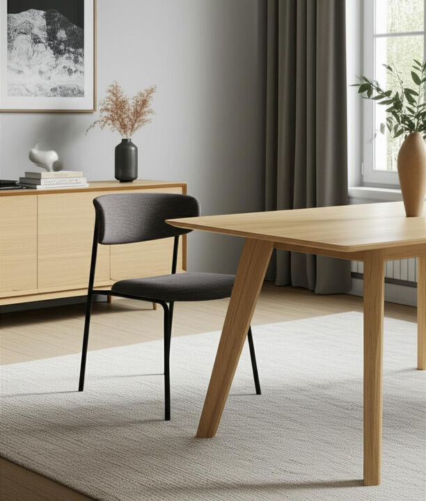 HomeRoots Gray and Black Upholstered Fabric And Metal Open Back Dining Side Chair