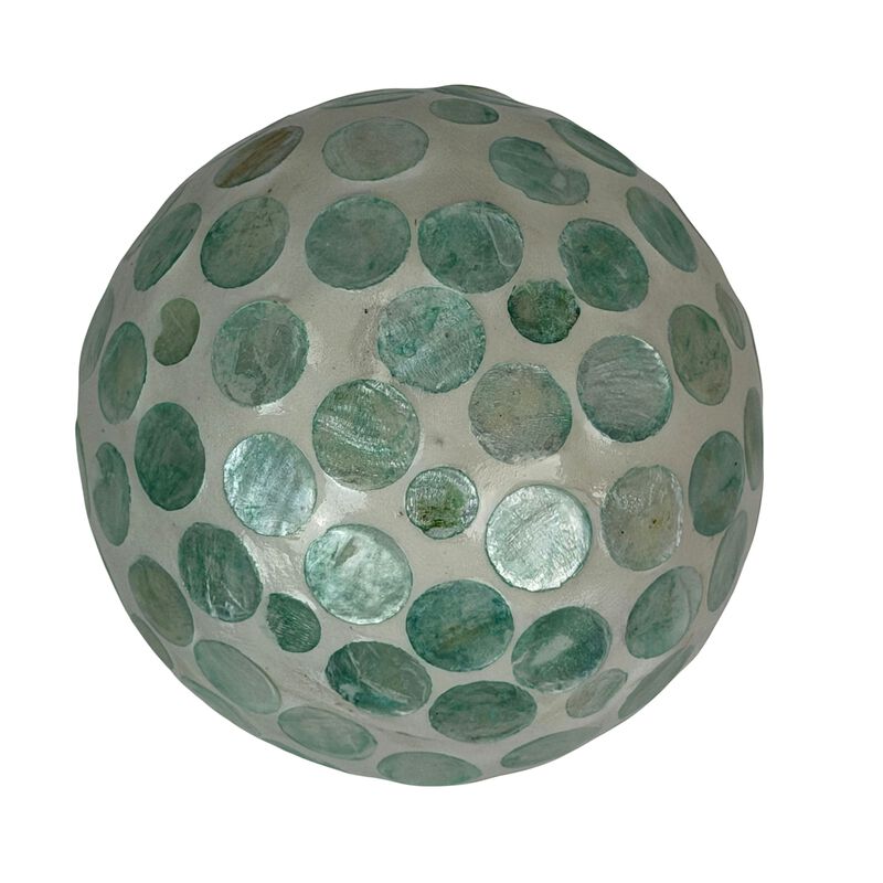 Decorative Balls Set Of 3 Aqua Capiz Shell 4 Inch Coastal Orbs Bowl Fillers image number 2