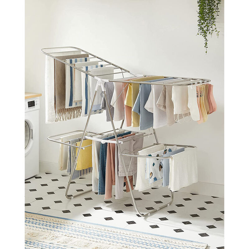2-Level Clothes Drying Rack, Stainless Steel Laundry Rack with Height ...
