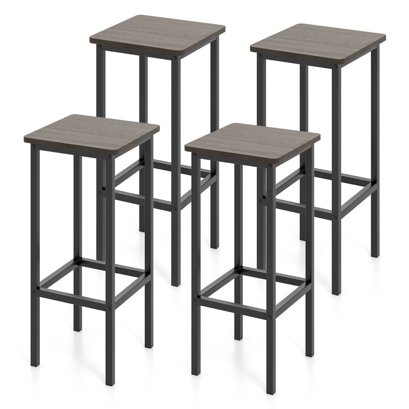 Set of 4 Bar Stool Set 26" Bar Chair with Metal Legs and Footrest