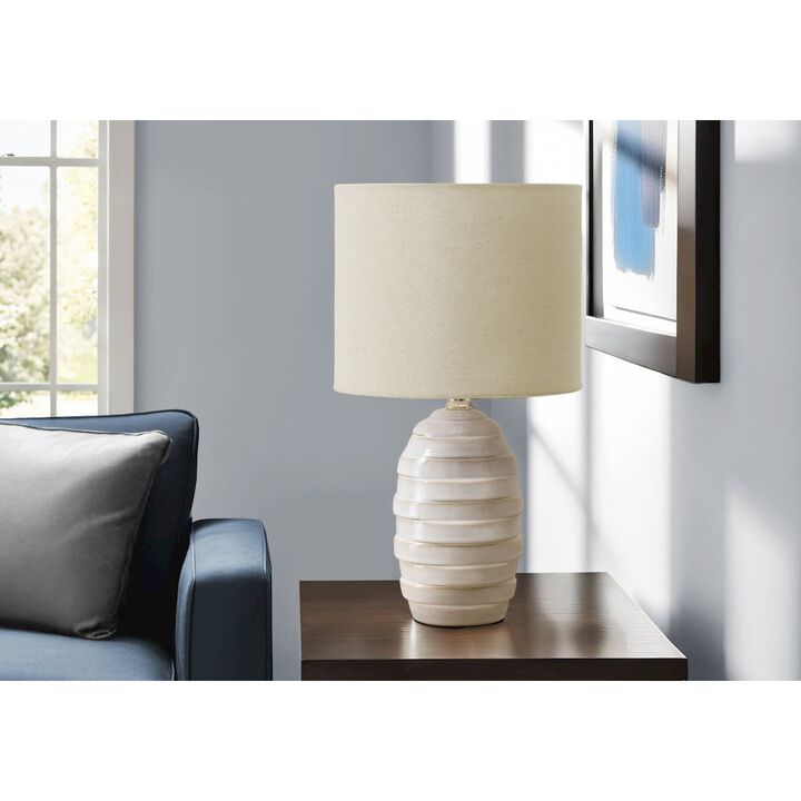 Lighting, 17"H, Table Lamp, Ivory Ceramic, Beige Shade, Contemporary, Modern