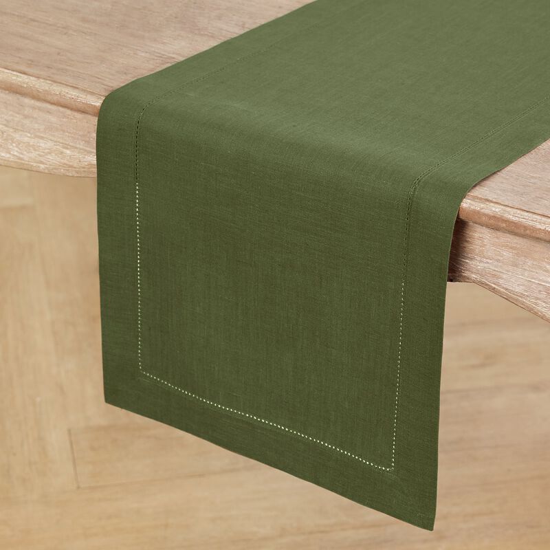 Solino Home Classic Hemstitch 100% Linen Table Runner &ndash; Handcrafted, Machine Washable, Perfect for Holiday and Everyday Dining
