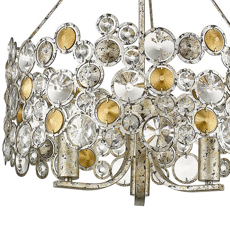 Hivvago Silver Three Light Metal and Crystals Dimmable Chandelier With Silver Shades